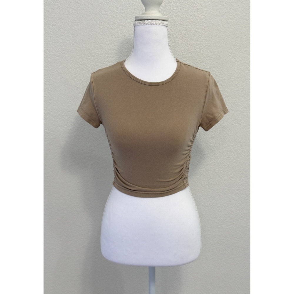 Aritzia Tna Cinched Side Ruched Crop Top Tan Brown XS